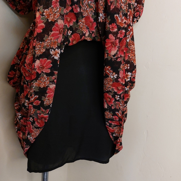 1. STATE Sheer Floral Fuchsia Pink & Black Ruffle Babydoll Spring Summer Dress - Picture 6 of 15